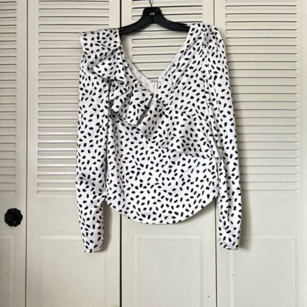 Self portrait| Ladies  polka white and black satin size 2